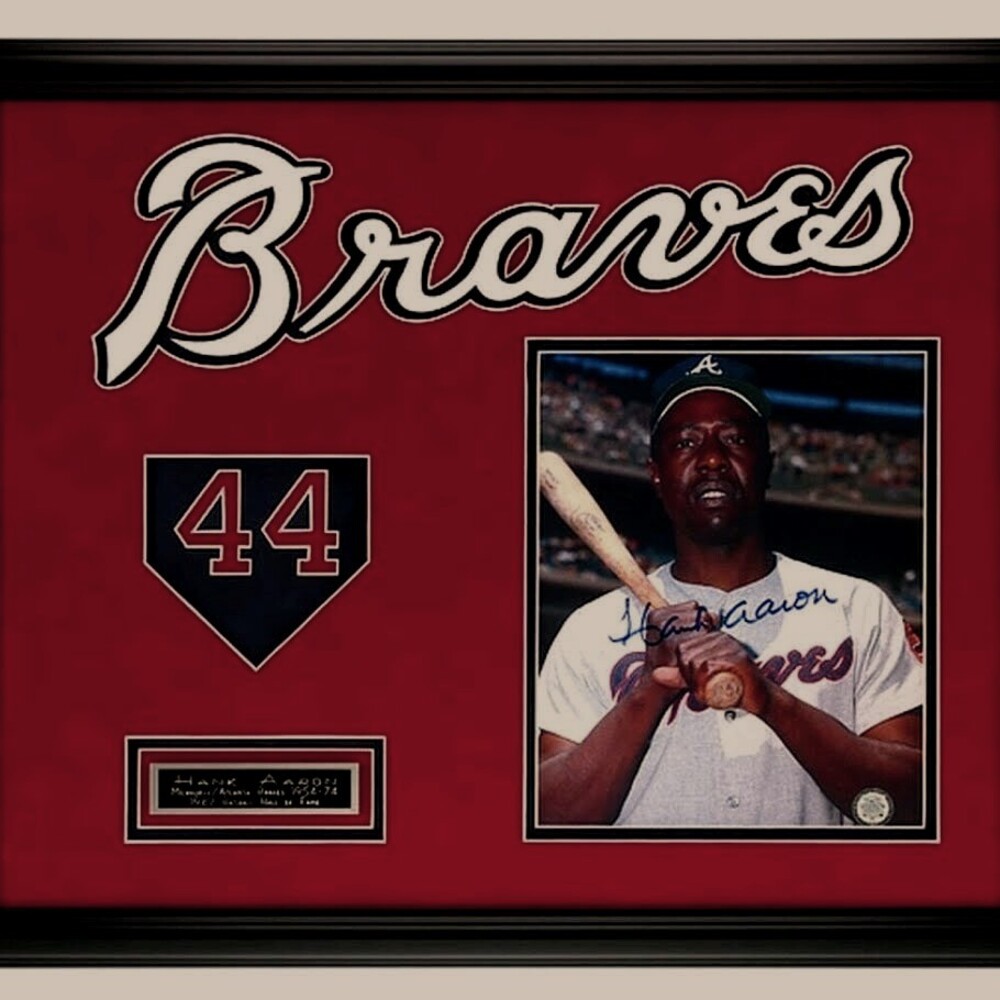 Hank Aaron Framed Braves Autograph Photograph Atlanta 44 20x16